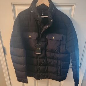 BOSS Men's Navy Quilted Puffer Jacket